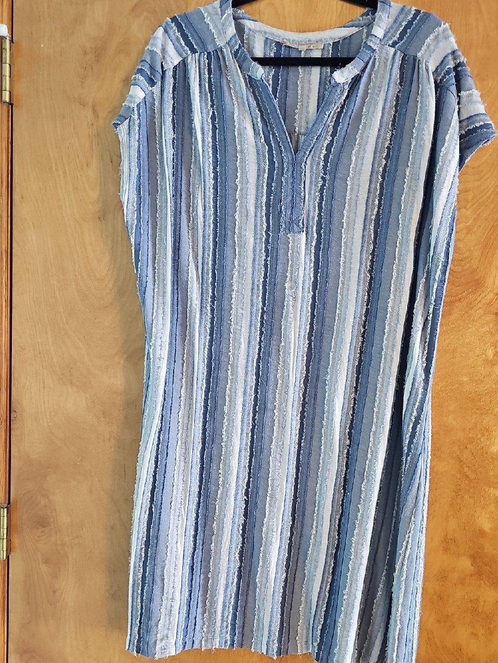 Blue Striped Short Sleeve Tunic Dress